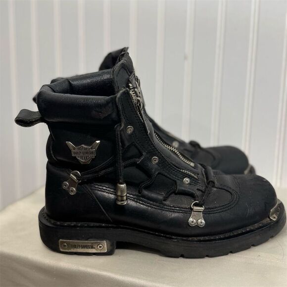 Harley‑Davidson Black Leather Harness Motorcycle Boots 9 Biker Grunge Moto - Picture 5 of 10